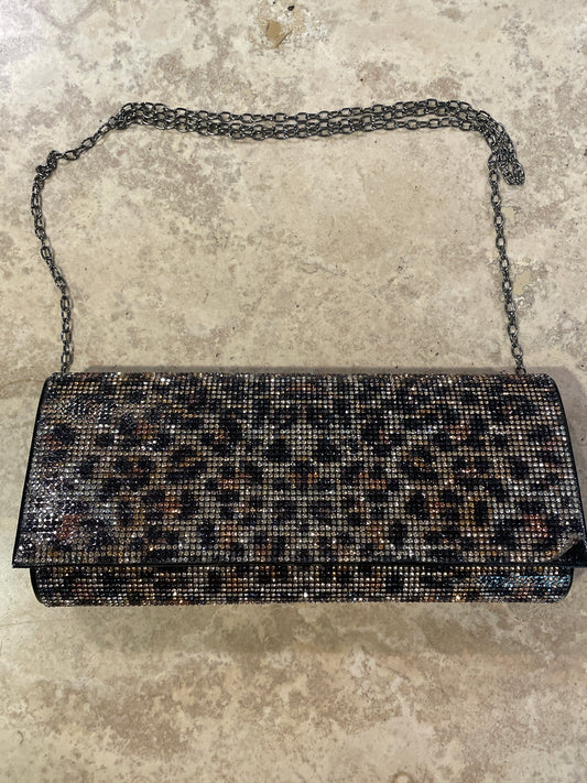 Leopard Rhinestone Clutch w chain