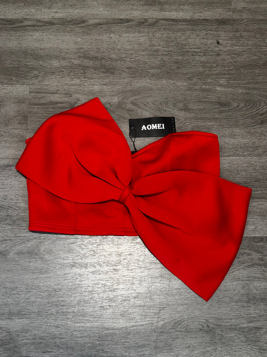 XL AOMEI Red Strapless Crop Bow Top