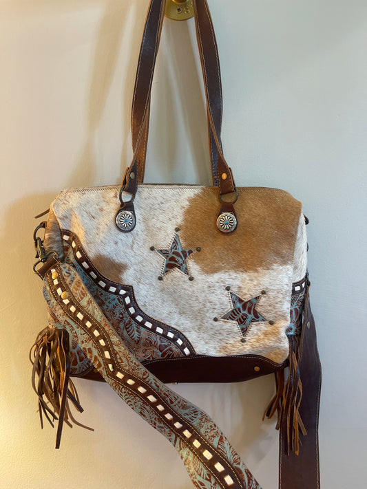 MWT Myra Bag Turq StarsLeather & Hairon Bag