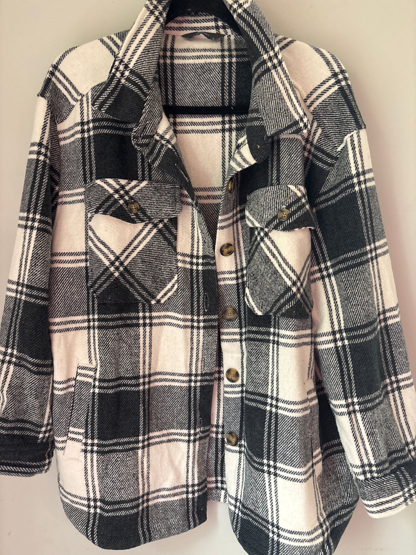 L Plaid Cream Shacket