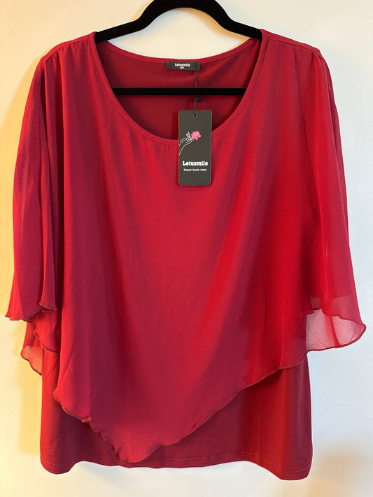 3XL NWT Lotusmile Maroon Ruffle Double Layer Chiffon Blouse