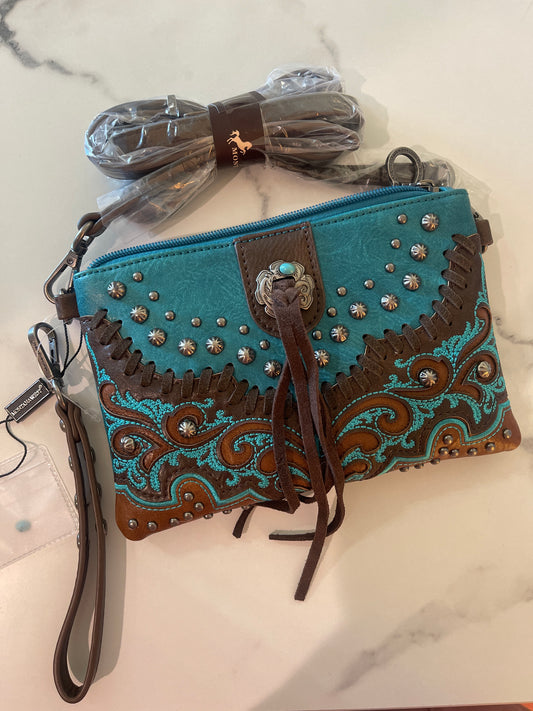 NWT Montana West Turq + Brown Cutout Crossbody Small