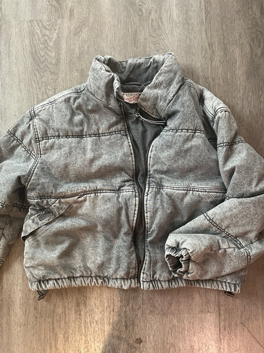 XL Stoosh Acid Wash Cropped Puffer Jacket – Gray