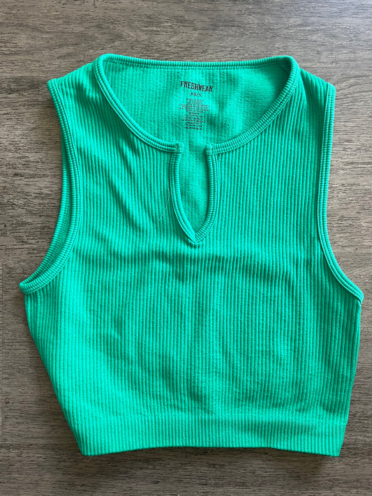 Xs/s Green Ribbed Crop Tank – Notch Neck