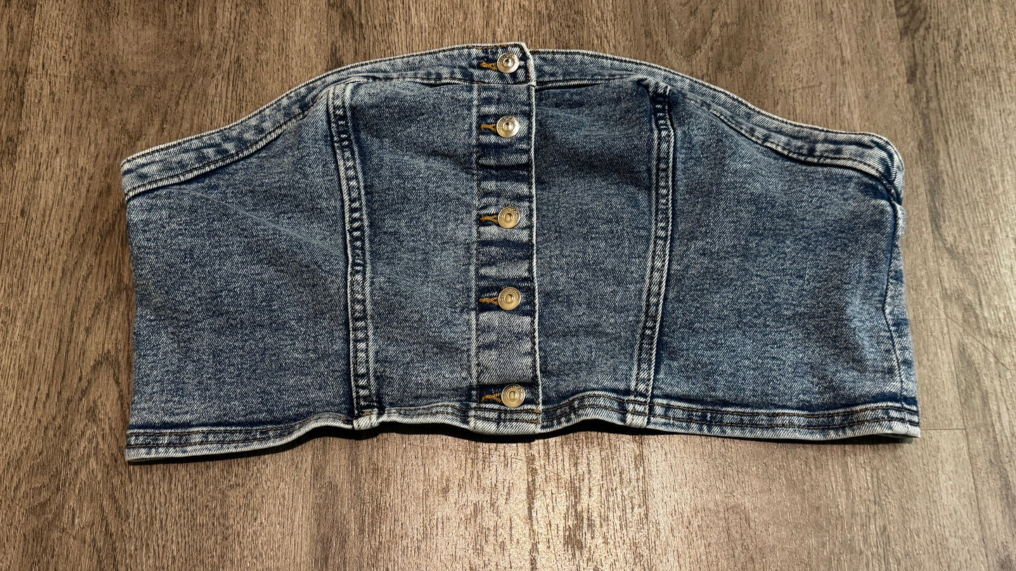 L H&M Denim Crop Top