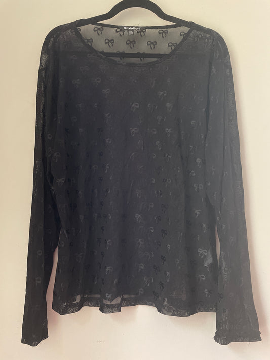 2XL Davi & Dani Black Mesh Bow Top