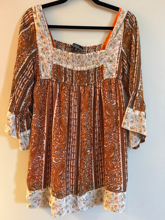 S Love Stitch Orange Paisley 3/4 Sleeve Dress
