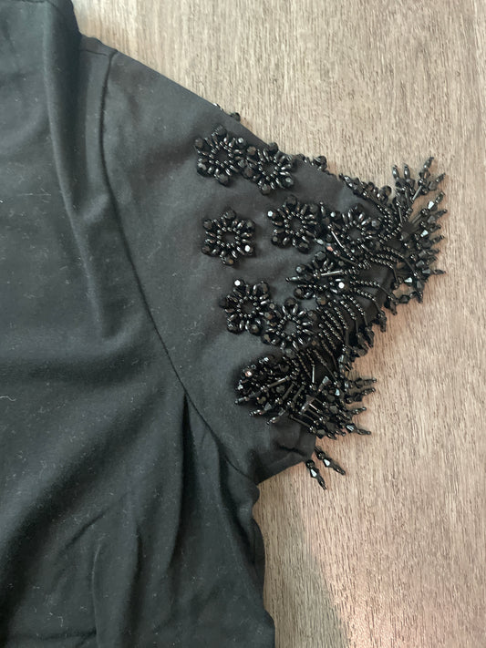 L Louis Féraud Beaded Sleeve Top – Black
