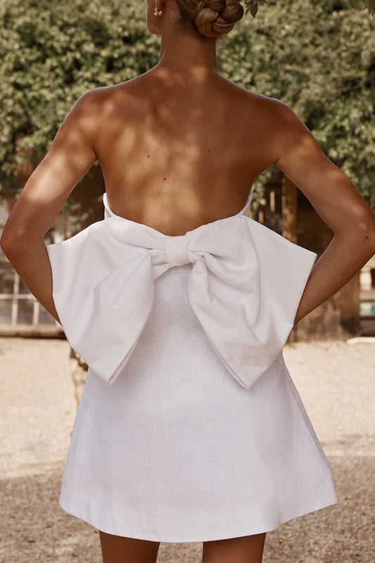 2 NWT DISSH White Aisle Linen Back Bow Dress
