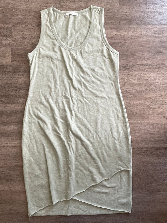 M wasabi + mint Sage Green Asymmetrical Tank Midi Dress – Soft Knit Layering Dress