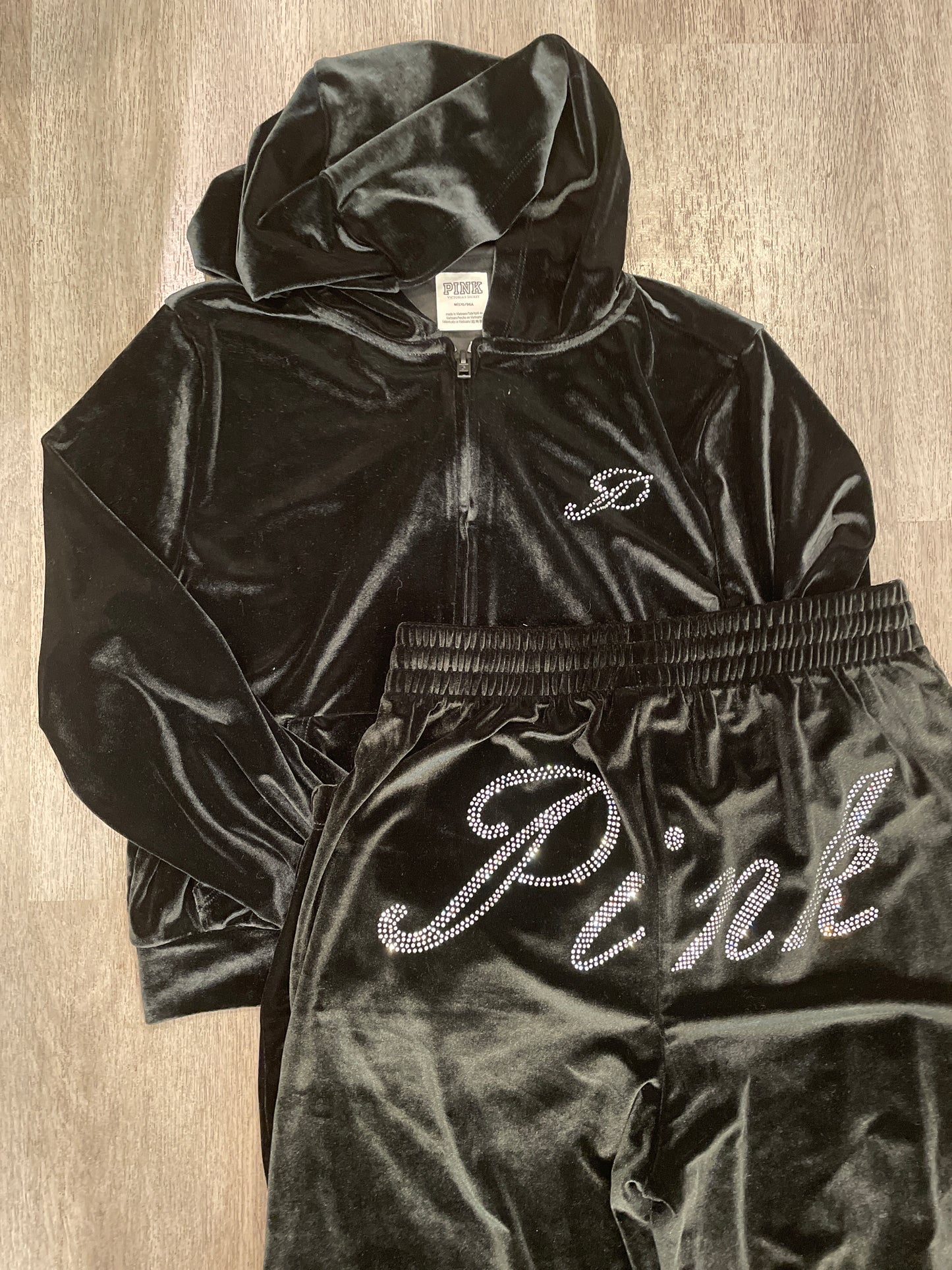 M TOP/ S BOTTOM PINK VS Black Velour Tracksuit