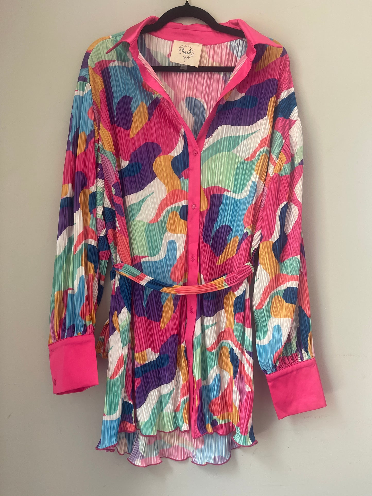 L Fantastic Fawn Printed Pleated Blouse