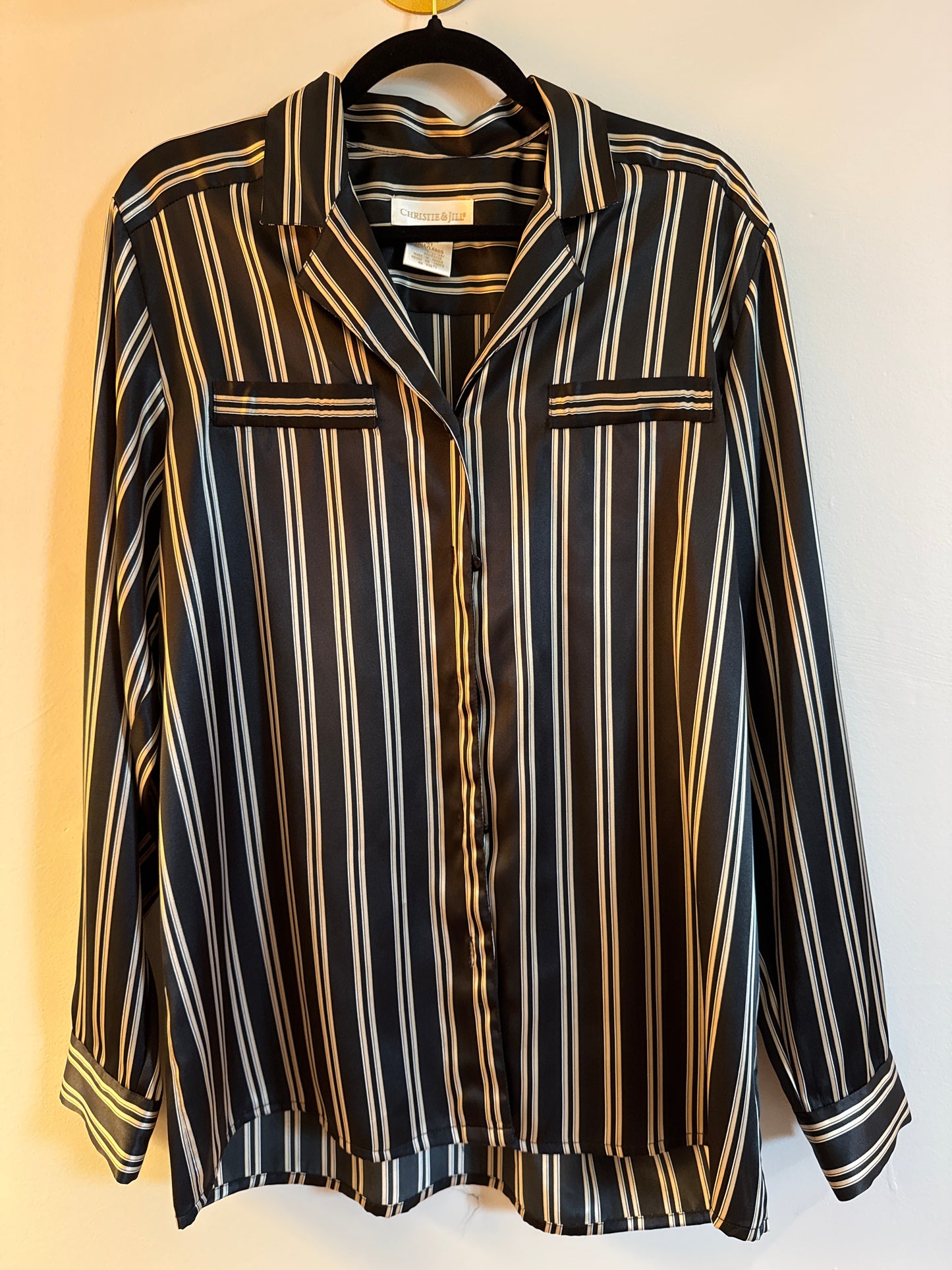 12T Christie & Jill Silk Gold Striped Blouse