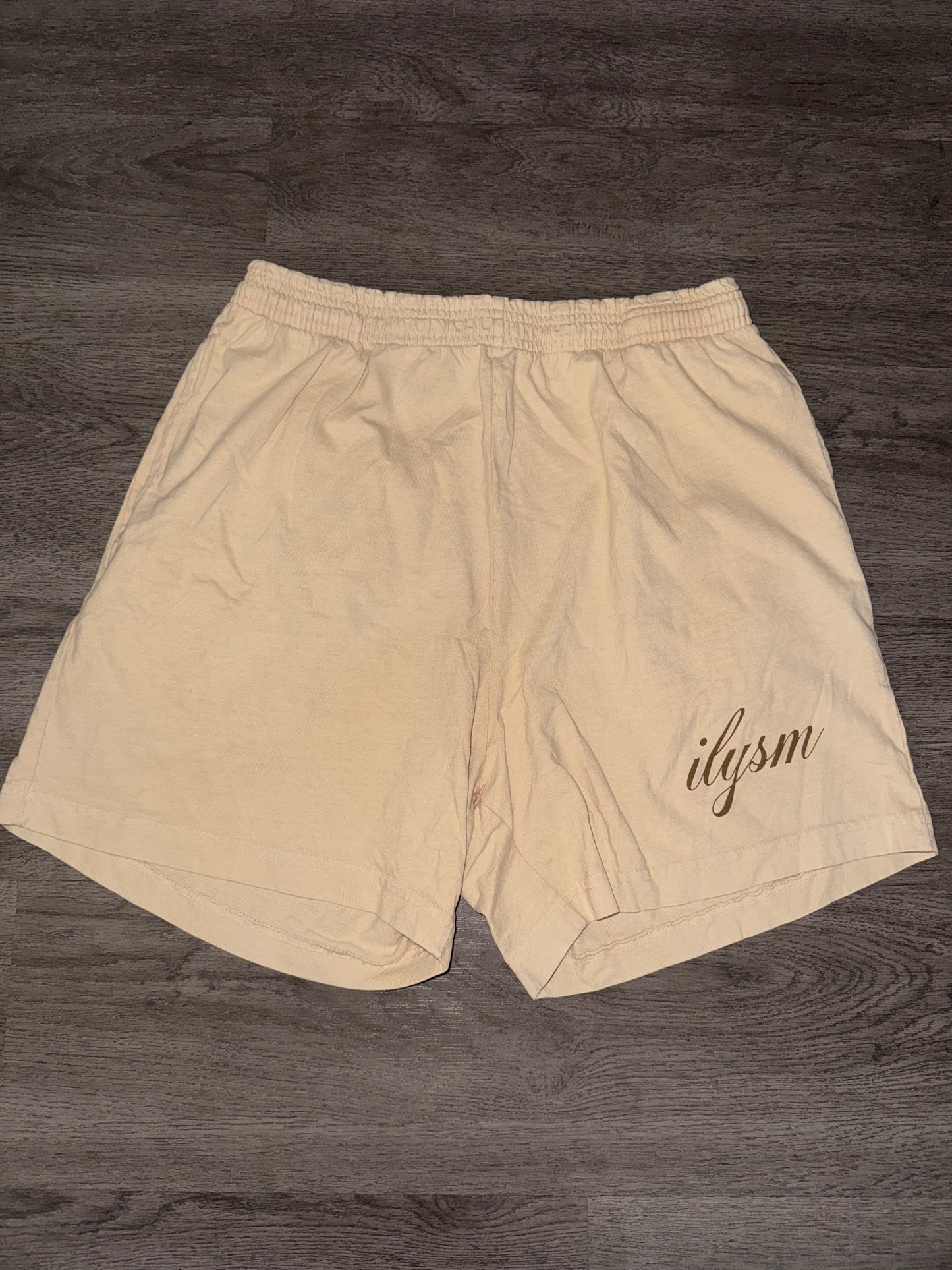 L Tan Cotton ILYSM Shorts