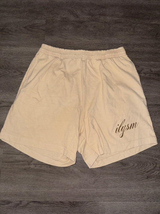 L Tan Cotton ILYSM Shorts