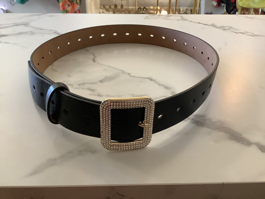 Faux Leather Gold Detail Black Belt