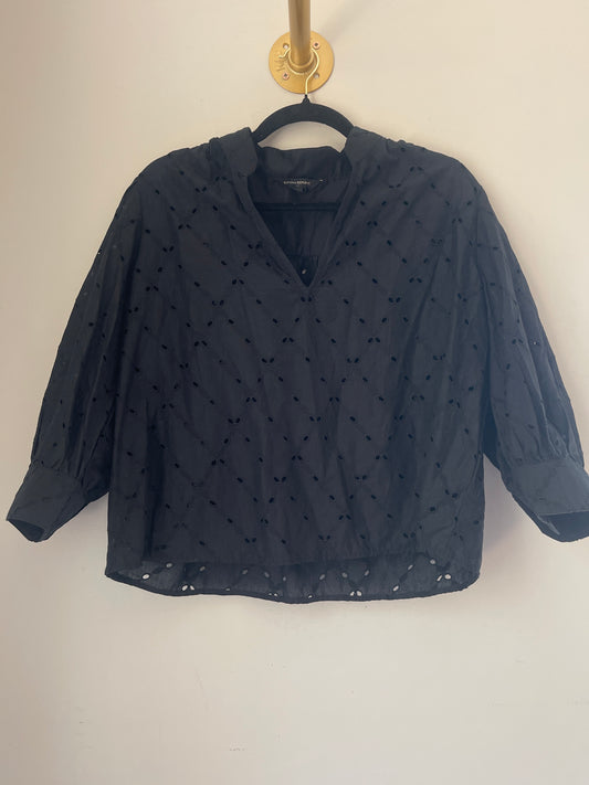 S Banana Republic Black Eyelet Top