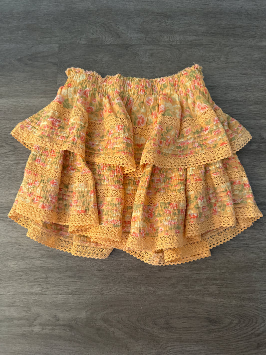 S Aerie Orange Floral Tiered Skirt