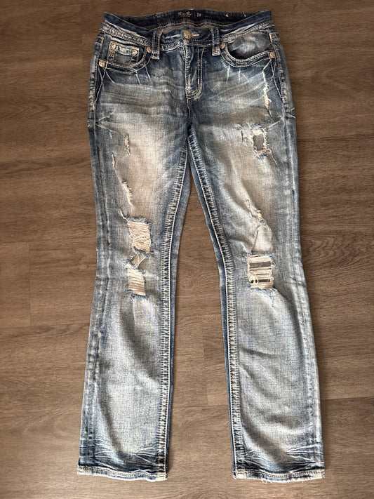 28 Miss Me Distressed Low Rise Straight Jeans