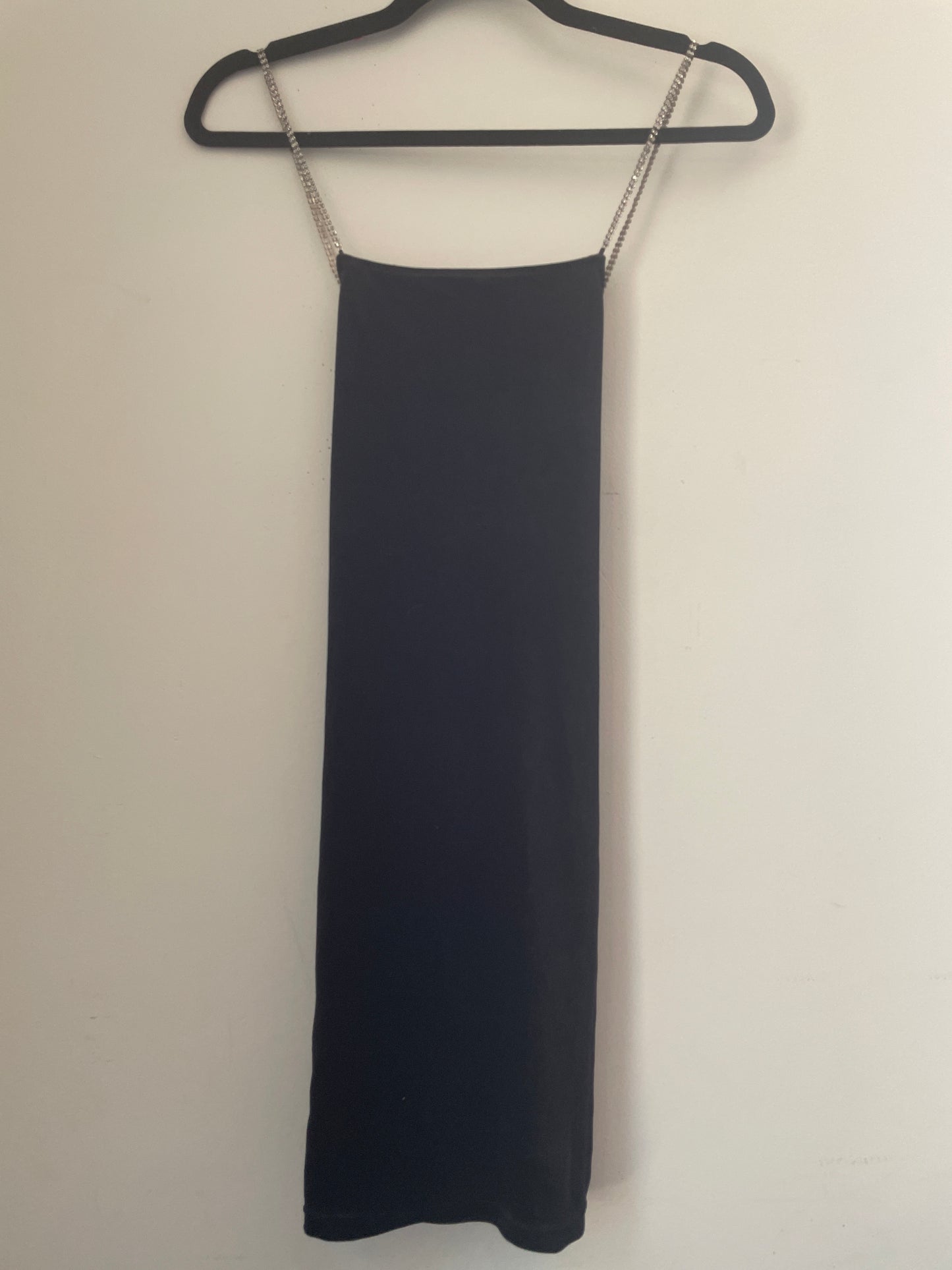 S Black Velour + Rhinestone Strap Dress