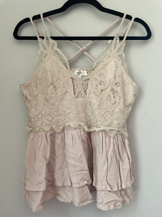L entro Cream Lace Tank