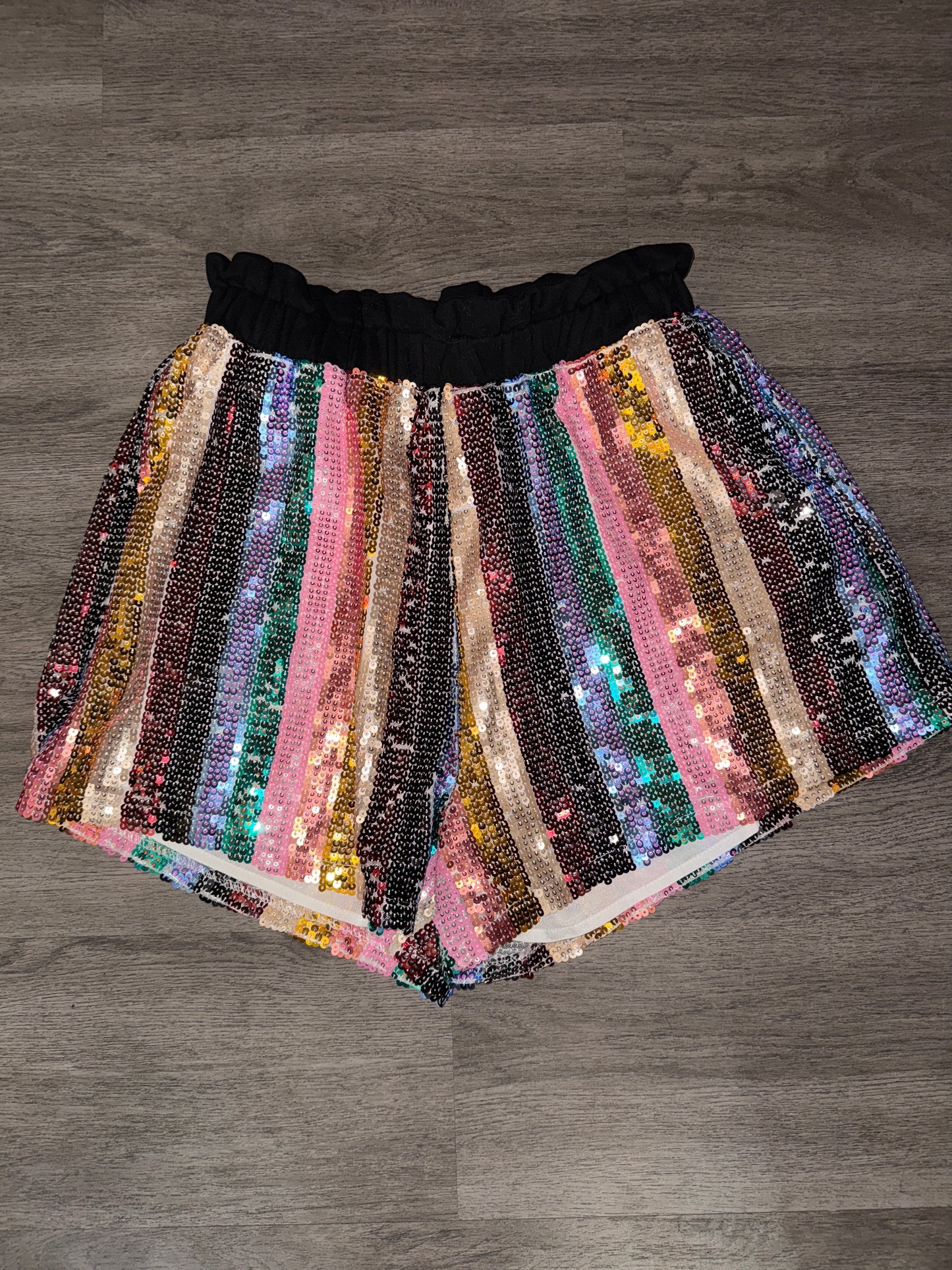 M Queen Of Sparkles Rainbow Sequin Shorts