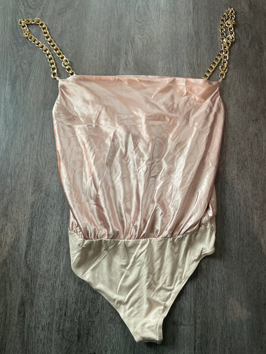 L NWT Blue Blush Satin Chain Strap Bodysuit – Blush & Champagne