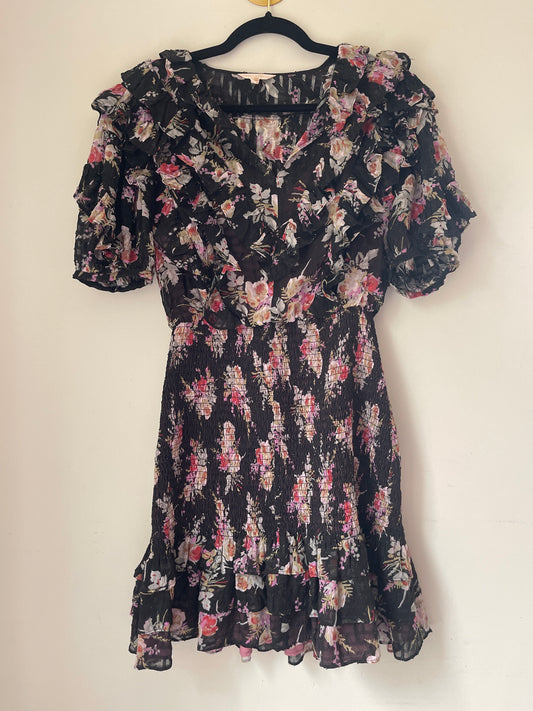 XS Rebecca Taylor Black Floral Dress