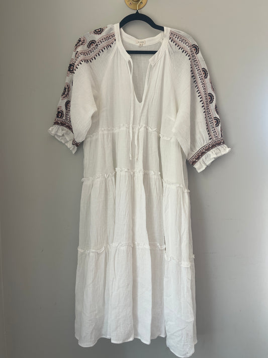 L En Crème White Embroidered Dress