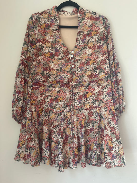 S entro Mini Floral Print Long Sleeve Dress