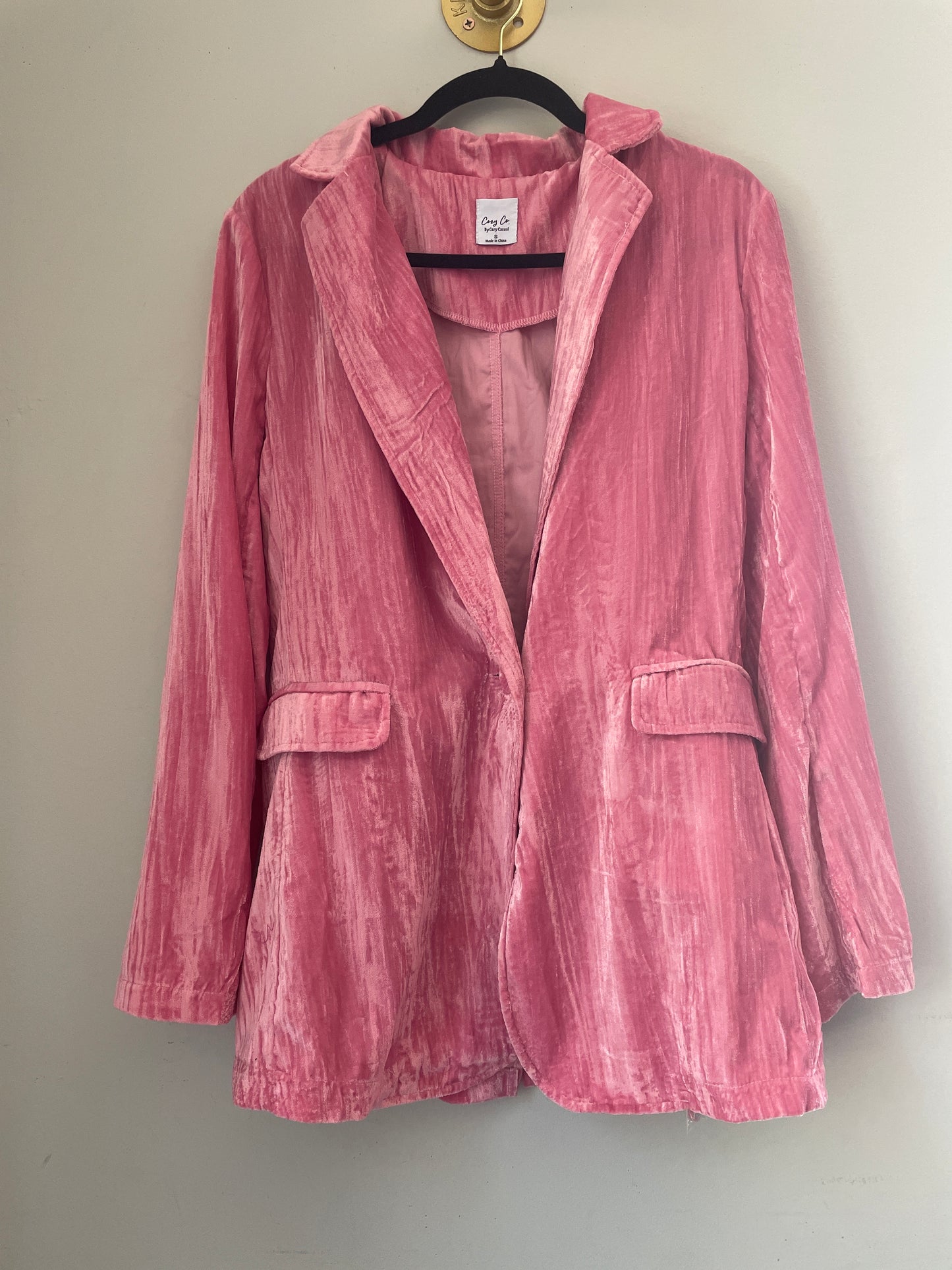 S Pink Crushed Velvet Blazer