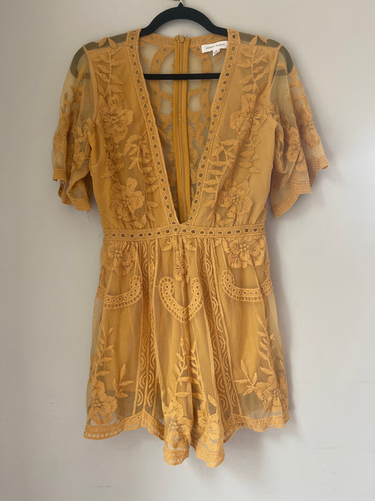 M Honey Punch Mustard Lace Romper