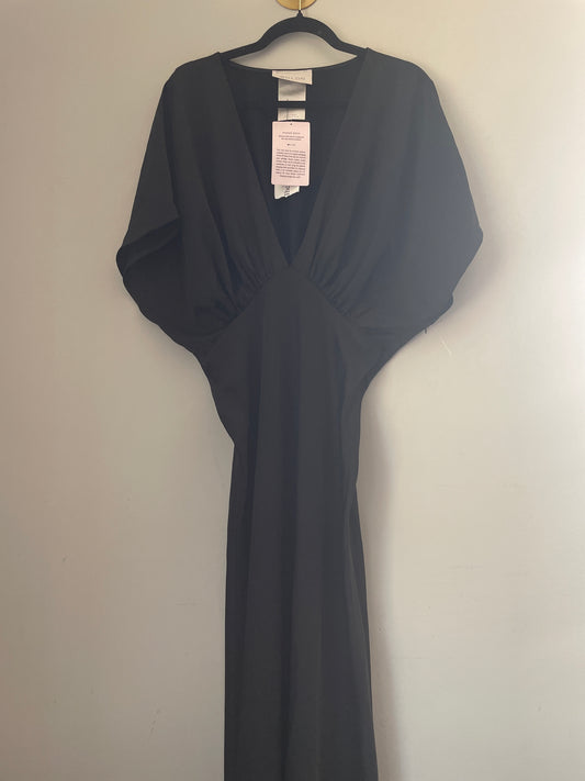 14 NWT BHLDN Leila Deep-V Flutter-Sleeve Satin A-line Gown