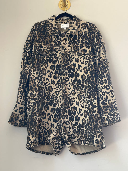 M Anthropologie MABLE Leopard Denim Romper