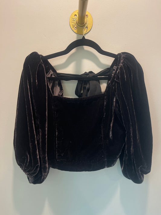 XS Free People Black Velvet Marie Blouse