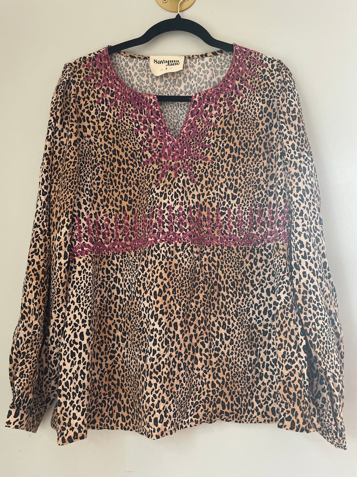 S Savanna Jane Leopard + Purple Long Sleeve