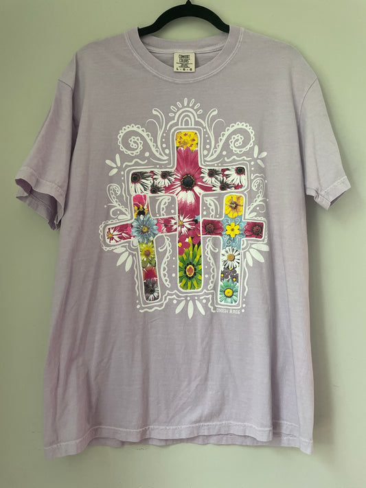L Comfort Colors Floral Crosses Tee
