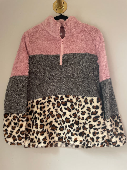 S NEW Pink + Leopard Fleece Pullover
