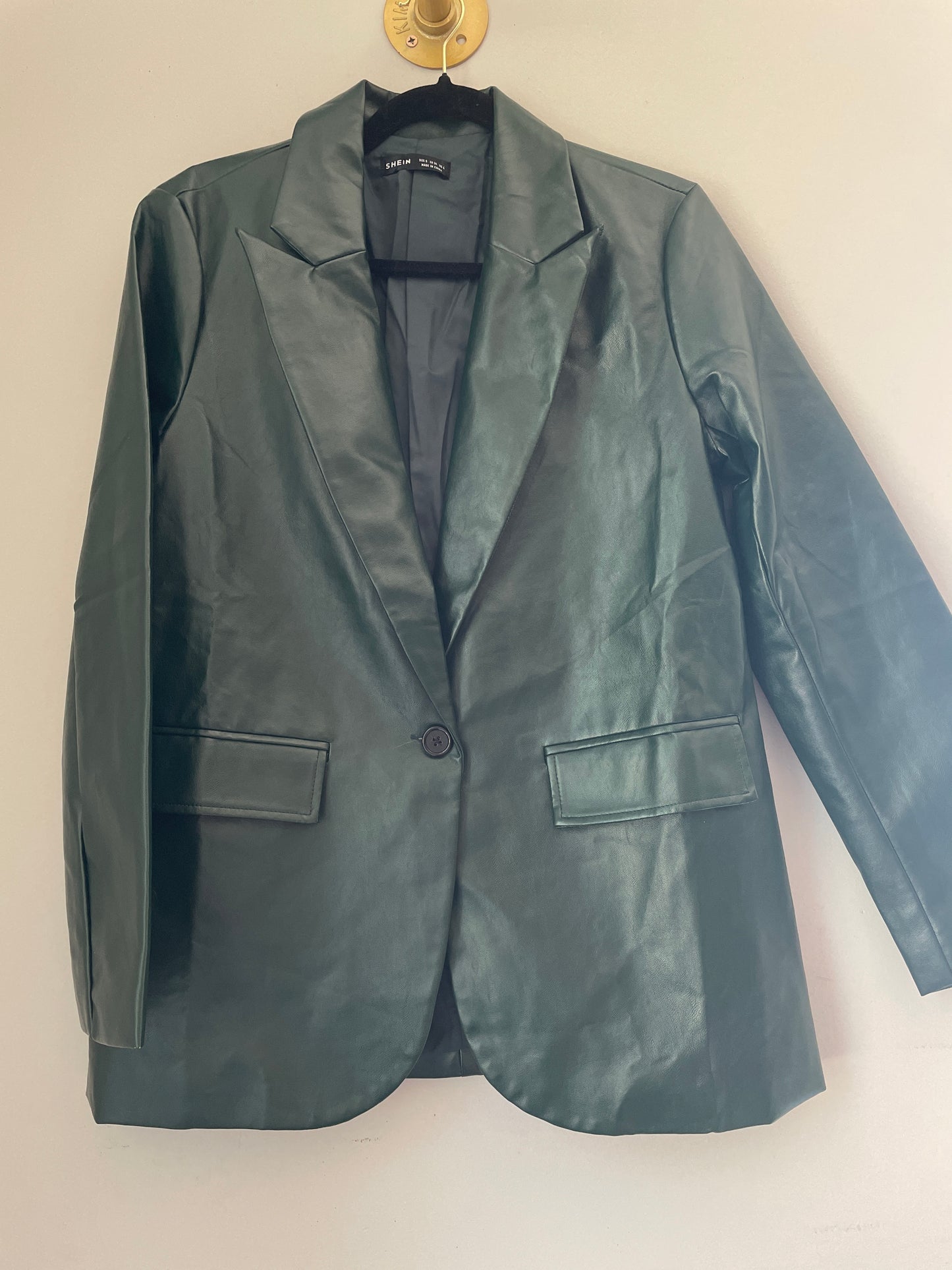 S SHEIN Dark Green Pleather Blazer