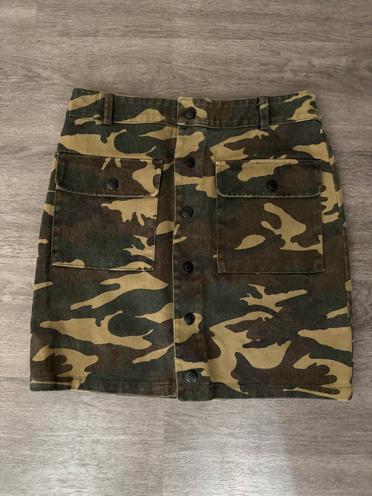 M Elan Camo Denim Button Down Skirt