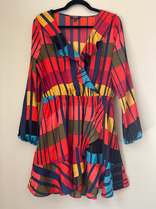 L Express Multicolor Faux Wrap Dress