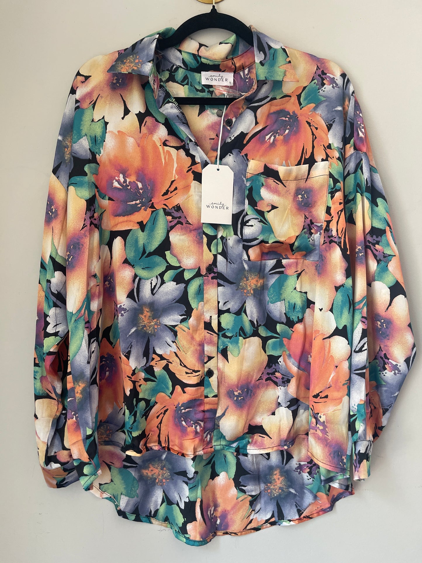 S NWT Emily Wonder Floral Satin Blouse