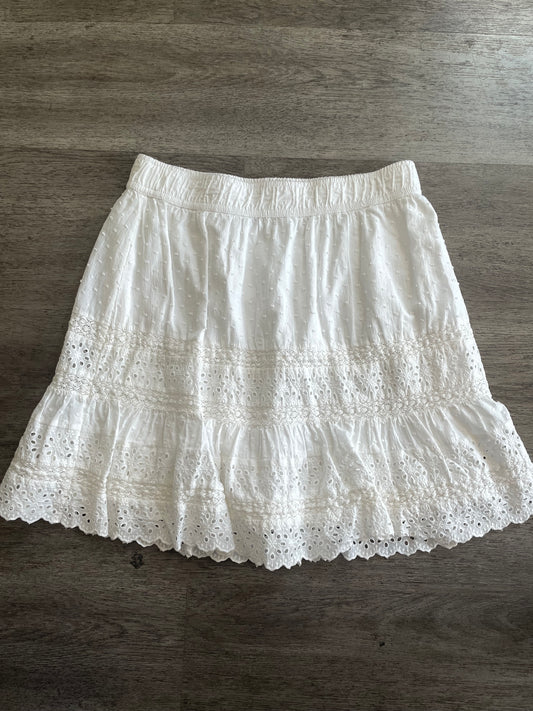 M LOFT White Eyelet Tiered Mini Skirt – Elastic Waist Boho Skirt
