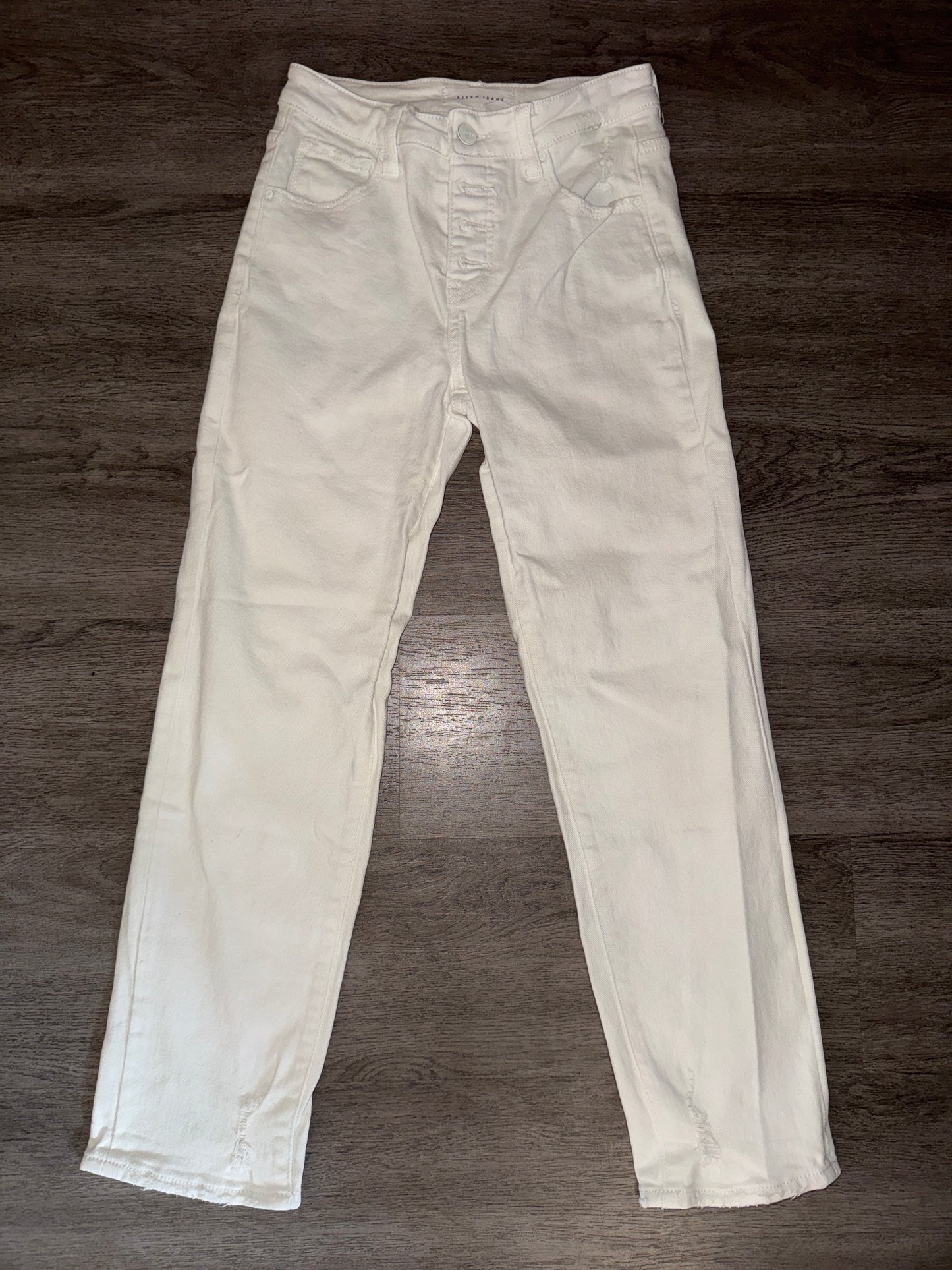 3/26 Risen White Denim Straight Jeans