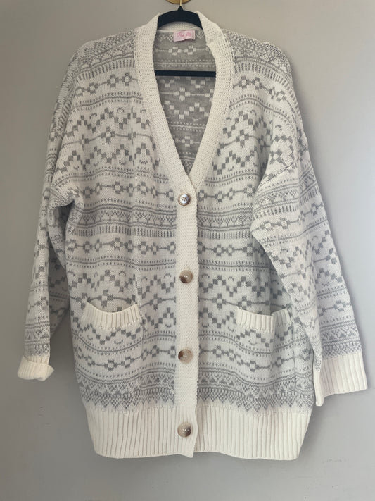 XL Pink Lily White Gray Cardigan