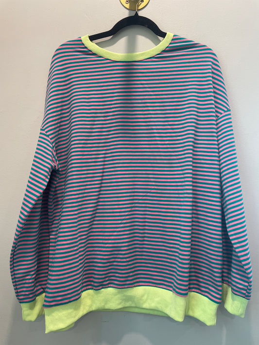 M Pink Green Stripe Sweatshirt