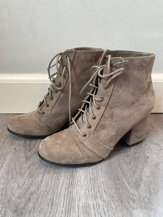 8 Qupid Taupe Lace Up Bootie