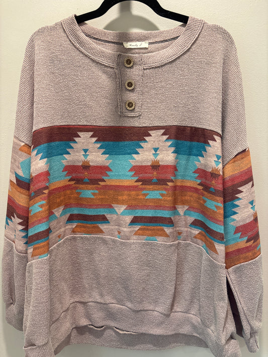 2XL Aztec + Button Top