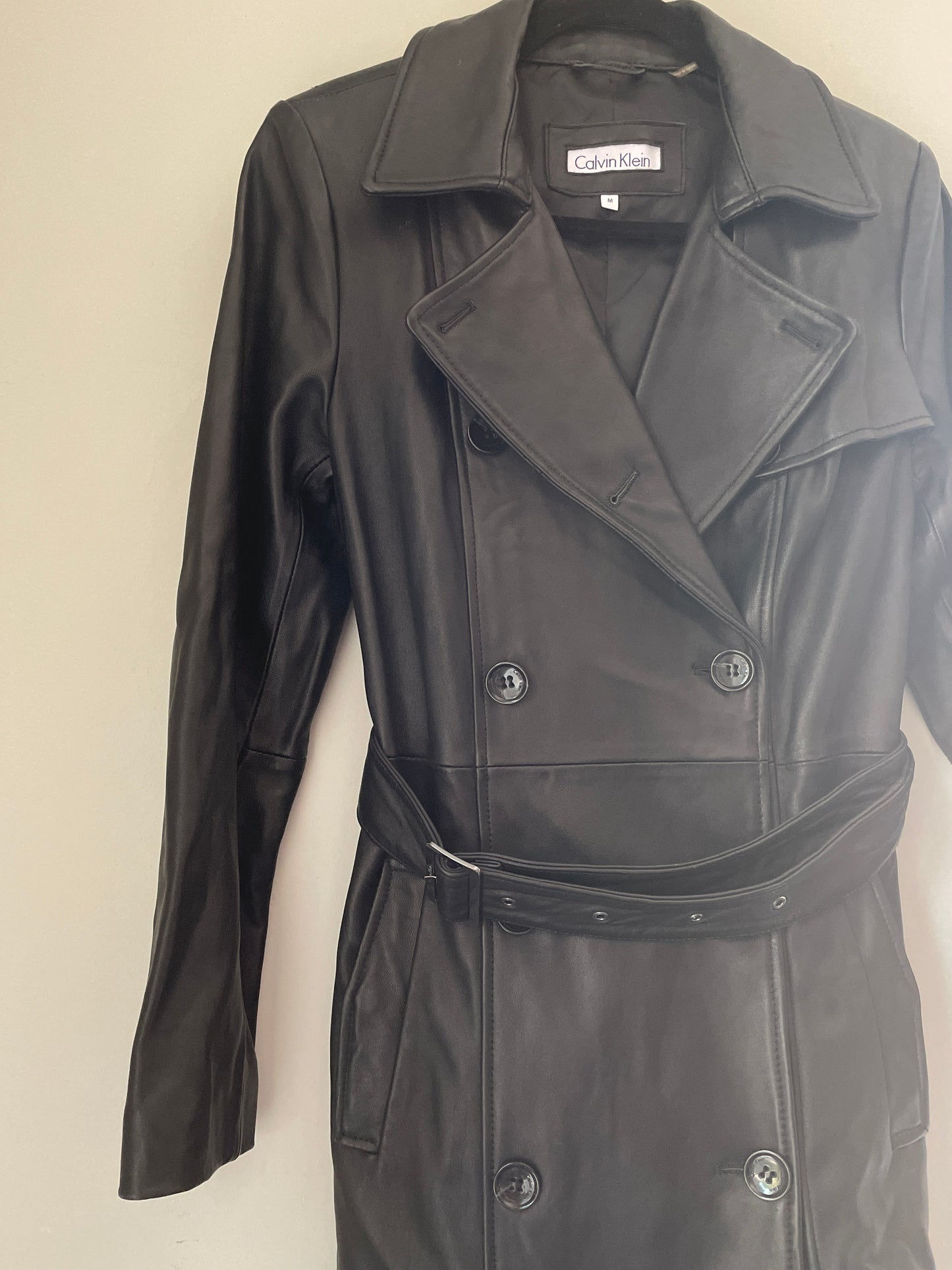 M Calvin Klein Women's Belted Faux-Leather Trench Coat