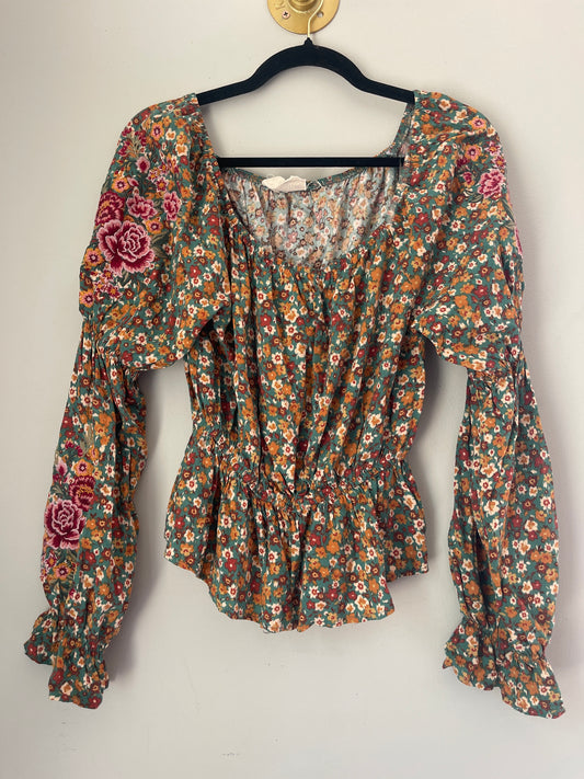 M Savannah Jane Embroidered Green Long Sleeve Top